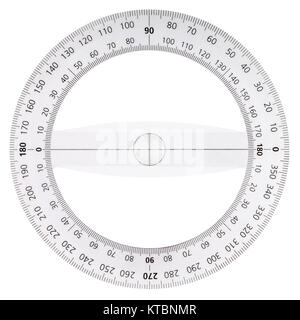 White plastic transparent protractor, isolated on white background Stock Photo
