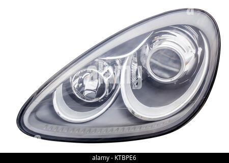 Headlight of car closeup, isolated on white background, with clipping path Stock Photo