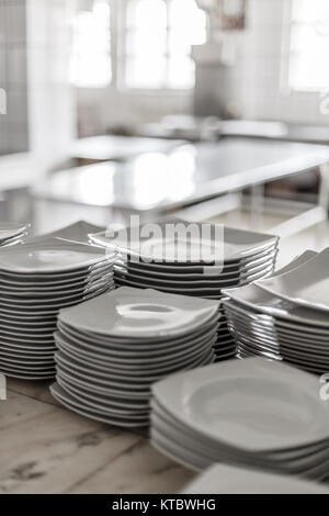 Many white different plates Stock Photo