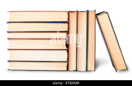 Vertical and horizontal stacks of old books Stock Photo