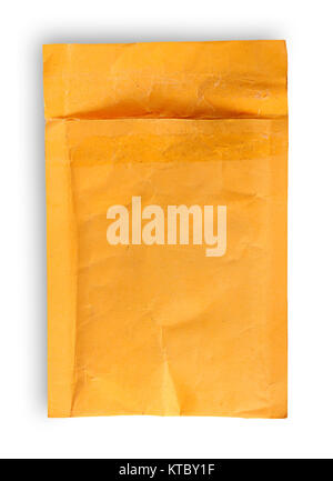 Open used yellow envelope top view Stock Photo