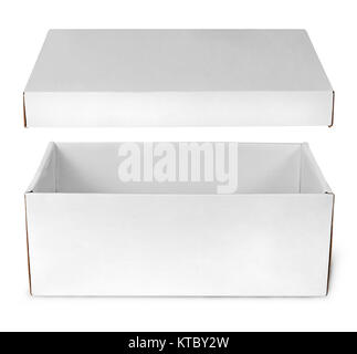Open empty white box with lid Stock Photo