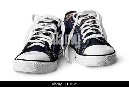 Pair blue athletic shoes near front view Stock Photo
