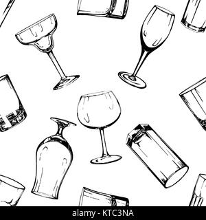 Seamless pattern of hand drawn sketch style glasses. Vector illustration isolated on white background. Stock Vector
