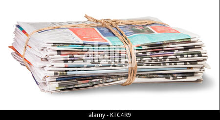 Bangaed Rope a stack of newspapers tied with twine rope on a white background stock ...