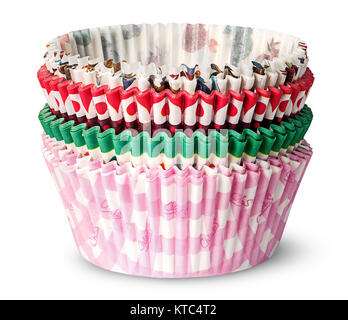 Stack of multicolored paper cups for baking muffins Stock Photo