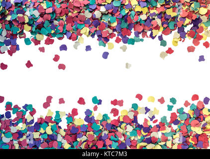 Colorful recycling paper confetti frame isolated on white. Carnival and holidays attribute. Stock Photo