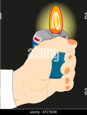 Hand with cigarette-lighter in the dark Stock Photo