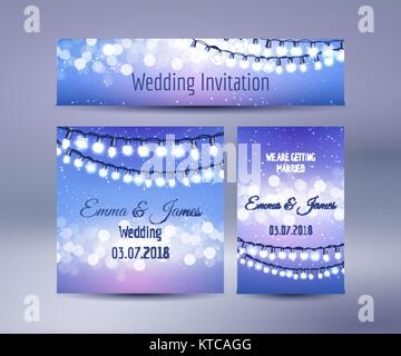 Lights bokeh and garlands wedding cards Stock Vector
