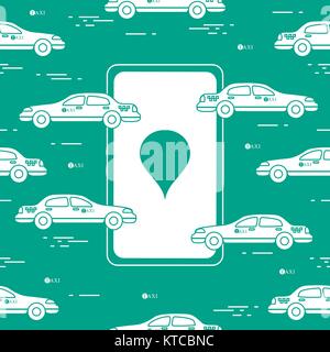 Taxi pattern with taxi mobile app. Design for announcement, advertisement, banner or print. Stock Vector