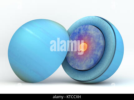 This image represents the internal structure of the Uranus planet. It is a realistic 3d rendering