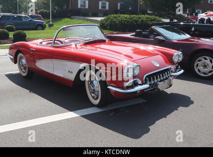 Auto- 1960 Chevrolet Corvette. Red. Car Show at Centerville-Washington Township Americana Festival. Centerville, Dayton, Ohio, USA. 2255H Stock Photo