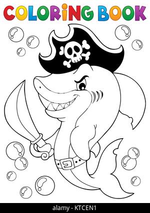 Coloring book pirate shark topic 1 Stock Photo