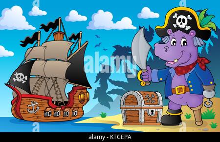 Pirate hippo theme 2 Stock Photo