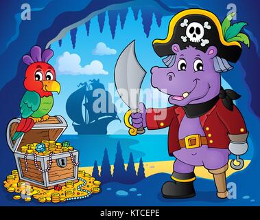 Pirate hippo theme 4 Stock Photo