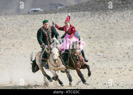 Traditional Kazakh equestrian sport and courting game Stock Photo