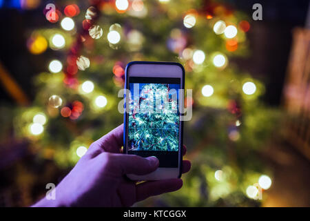 Christmas tree smartphone photo Stock Photo