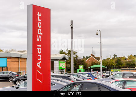 Northampton UK October 29, 2017: Audi Sport logo sign stand Sixfields Reatil Park. Stock Photo