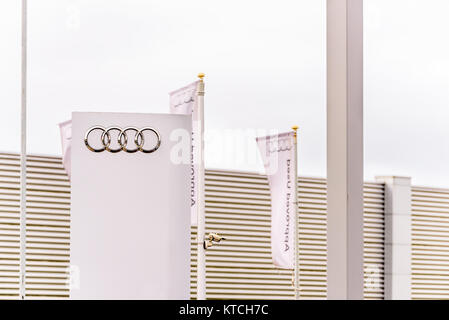 Northampton UK October 29, 2017: Audi Sport logo sign stand Sixfields Reatil Park. Stock Photo