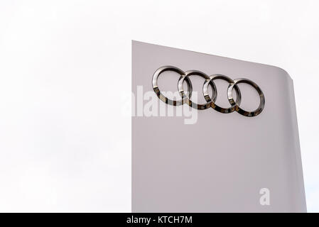 Northampton UK October 29, 2017: Audi Sport logo sign stand Sixfields Reatil Park. Stock Photo