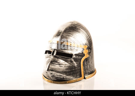 Medieval war helmet over a white background Stock Photo