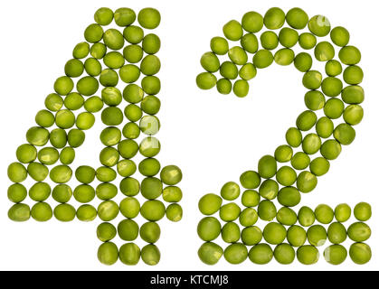 Arabic numeral 42, forty two, from green peas, isolated on white background Stock Photo