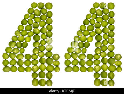 Arabic numeral 44, forty four, from green peas, isolated on white background Stock Photo
