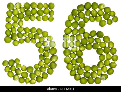 Arabic numeral 56, fifty six, from green peas, isolated on white background Stock Photo