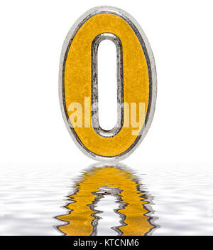 Numeral 0, zero, reflected on the water surface, isolated on white, 3d render Stock Photo