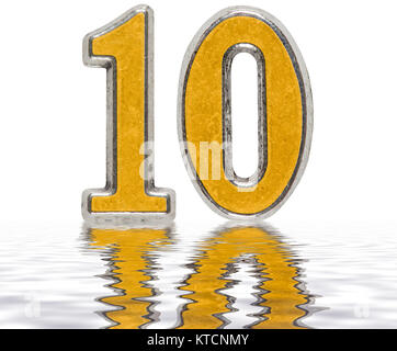 Numeral 10, ten, reflected on the water surface, isolated on white, 3d render Stock Photo