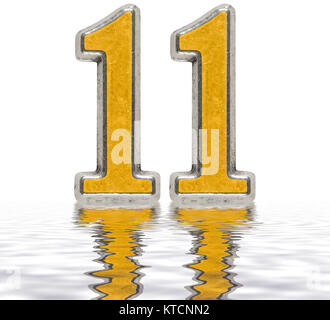 Numeral 11, eleven, reflected on the water surface, isolated on white, 3d render Stock Photo