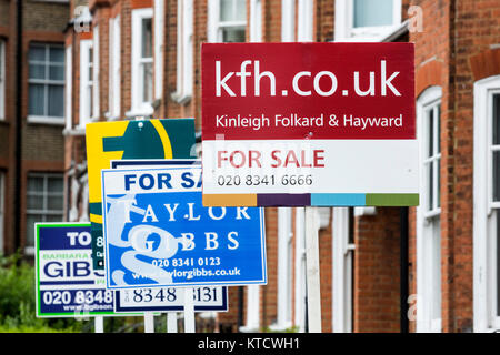 Estate agent boards in North London, London, England, United Kingdom Stock Photo