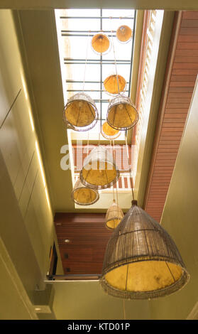 Wood Lamp Hanging on the ceiling Stock Photo