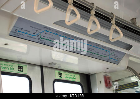 Chennai Metro Rail showing the airport map and light indicating the stations about to be covered Stock Photo