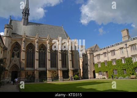 Oxford, United Kingdom - May 18, 2015: Front Quad and Chapel at Exeter College Stock Photo