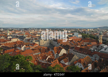 View of Graz from Schlossberg in the evening Stock Photo