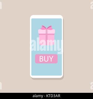 Online gift concept, Smartphone with gift box. Stock Vector