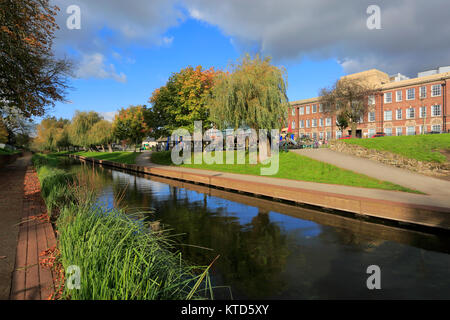 Autumn view over Victoria Park, and the river Sow, Stafford town, Staffordshire, England, UK Stock Photo