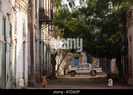 Faded glory and crumbling ruins of the port city of Massawa in Eritrea's Red Sea Region. Stock Photo