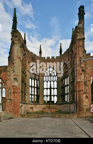 Wall of Coventry Old Cathedral  Most of the Cathedral was destroyed during WW2 Stock Photo