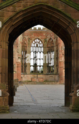 Wall of Coventry Old Cathedral  Most of the Cathedral was destroyed during WW2 Stock Photo