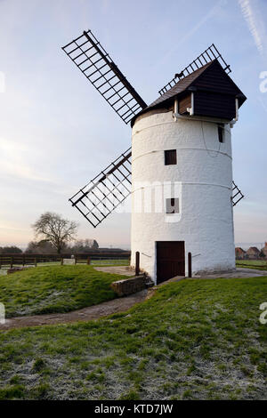 18th century grade II listed Ashton Windmill on frosty winter morning  Wedmore, Somerset Stock Photo