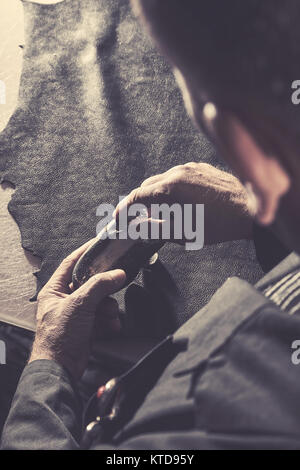 Shoe production process in factory Stock Photo