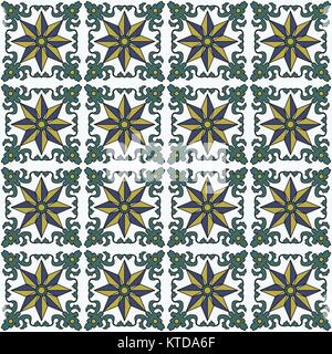Seamless background image of vintage green leaf spiral vine spine flower pattern. Stock Vector