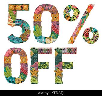 Hand-painted art design. Hand drawn illustration word 50 percent off for t-shirt and other decoration Stock Vector