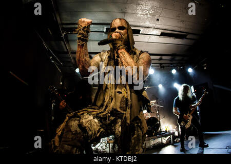 The Irish extreme metal band Primordial performs a live concert at VEGA in Copenhagen. Here vocalist Alan “Nemtheanga” Averill is seen live on stage. Denmark, 24/09 2016. Stock Photo