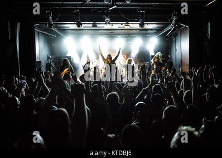 The Irish extreme metal band Primordial performs a live concert at VEGA in Copenhagen. Here vocalist Alan “Nemtheanga” Averill is seen live on stage. Denmark, 24/09 2016. Stock Photo