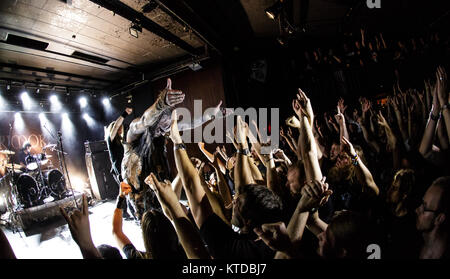 The Irish extreme metal band Primordial performs a live concert at VEGA in Copenhagen. Here vocalist Alan “Nemtheanga” Averill is seen live on stage. Denmark, 24/09 2016. Stock Photo