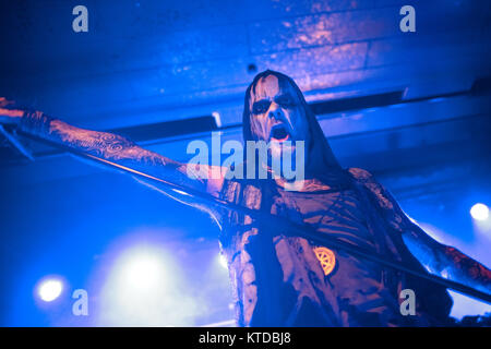 The Irish extreme metal band Primordial performs a live concert at VEGA in Copenhagen. Here vocalist Alan “Nemtheanga” Averill is seen live on stage. Denmark, 24/09 2016. Stock Photo