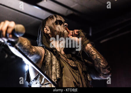 The Irish extreme metal band Primordial performs a live concert at VEGA in Copenhagen. Here vocalist Alan “Nemtheanga” Averill is seen live on stage. Denmark, 24/09 2016. Stock Photo